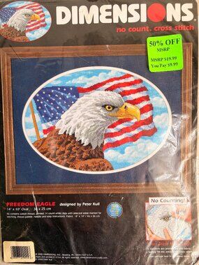 Vintage Dimensions No Count Cross Stitch Kit Freedom Eagle Never Opened NOS